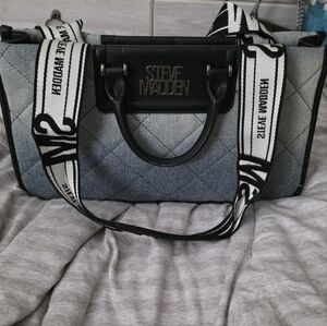 Steve Madden Black and Blue Quilted Satchel